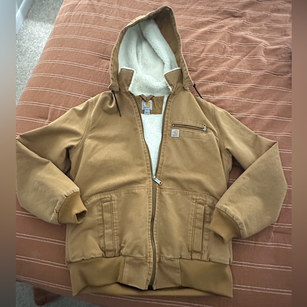 Brand New Carhartt Brown Hooded Jacket with Sherpa Lining